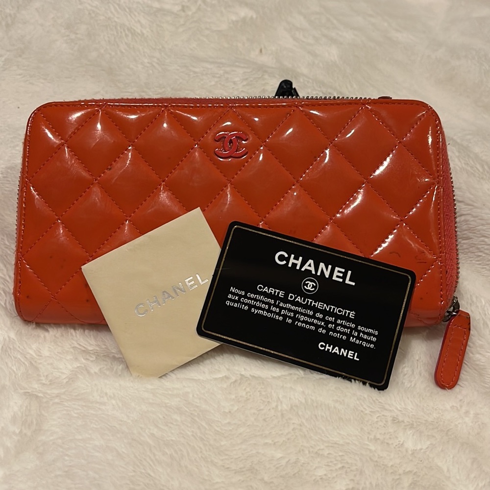 CHANEL Orange Matelasse Zip Around